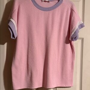 Lovely Melody Pink Top with Lavender Ribbed Trim